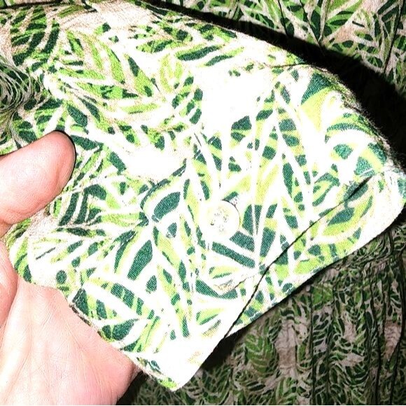CAbi Tropical Green & Cream Leaf Print Faux Wrap Mini Dress Size S - Picture 6 of 10